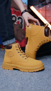 Leather Boots Big Yellow Boots Autumn Mens Matin Boots Workwear Waterproof and Anti-Slip Hiking Shoes Construction Site Labor Protection Shoes