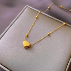 BESFOME Non-Tarnish Stainless Steel Gold Plated Korean Minimalist Beads Chain Necklace For Women Love Heart Pendant Gold Clavicle Chain