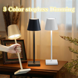 LED Table Lamp Touch Sensor Rechargeable Desktop Night Light 3 Colors Dimming Wireless Reading Lamp For Hotel Bar Bedroom Decor
