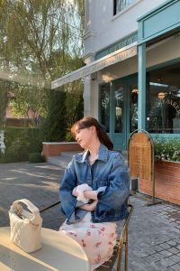 Le Lalin Vintage Washed Blue Short Flexible Wide Fit Denim Jacket Cotton Rayon Blend Spring Season Single Button Closure Long Sleeve