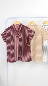 JSM - Atasan Wanita Blouse Salur Jumbo Sandra XXL Blus Cewek Model Baru