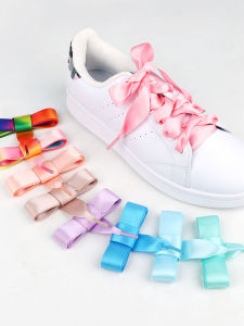 Extra Wide Flat Satin Ribbon Shoe Laces for Women 2cm Butterfly Knot Silk Scarf Satin Surface Fairy Knot Shoe Laces