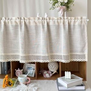 Solid Color Sheer Curtains with Crochet Lace Trim for Kitchen Cabinet Small Windows Farmhouse Lightweight Boho Window Decor