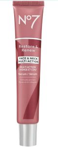 No7 Restore & Renew Multi-Action Face & Neck Serum - Anti Aging Face Serum for Women with Deep Wrinkle Repair - Collagen Infused with Hydrating Hibiscus Peptides & Hyaluronic Acid (1.69 Fl Oz)