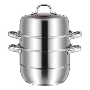 Elegant 11 Inch Stainless Steel Steamer Pot with Three Tiers and Heatproof Handles for Versatile Kitchen Use