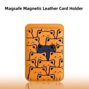 Magsafe Magnetic Leather Card Holder Cute Black Cat Design Compatible with  13 16Pro Max 12/11 SIM Slot Convenient Travel