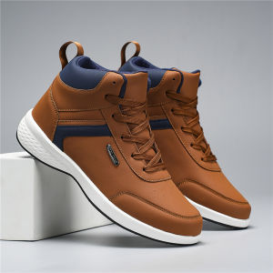 [High-Top Sneakers] ORNGMALL Mens Casual Sneakers Faux Leather Lace-Up Sneakers with Geometric Pattern EVA Sole Round Toe for All-Season Outdoor & Daily Wear Versatile & Durable Footwear