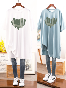 Long Sleeve Cotton Polyurethane Elastic Fiber T-Shirt for Women Loose Fit Casual Style Summer Clothing Plus Size