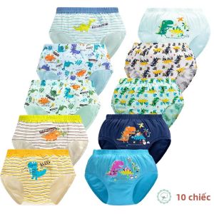 Quần Lót Trẻ Em Hình Tam Giác Cotton Họa Tiết Khủng Long Quần Lót Bé Trai 5/10 Miếng Bộ Thoáng Khí Mềm Mại Quần Lót Trẻ Em Phong Cách Châu Âu