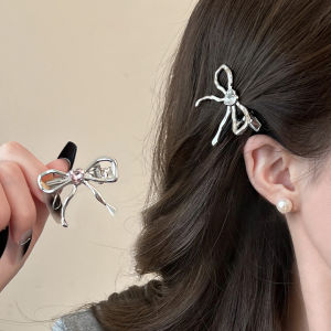 【♡Lovely girls house♡】Fashion Korean Metal Pearl Bow Hair Clips Female Silver Color Ins Exquisite Hairpin