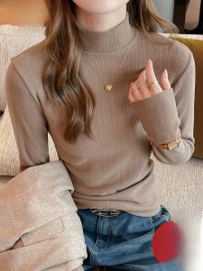 MiiOW | Áo thun dài tay cổ tròn dệt kim thời trang thu đông cho nữ Áo sơ mi cơ bản ôm vừa vặn giữ nhiệt Áo thun thường ngày MiiOW