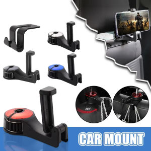 2 in 1 Car Headrest Hidden Hook with Phone Holder Car Seat Back Hanger Portable Storage Fastener Clip