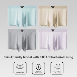 MiiOW | Mens Modal Underwear Breathable Antibacterial Flat Angle Shorts Youth Style Comfortable Fit Briefs Mid Waist Simple Design