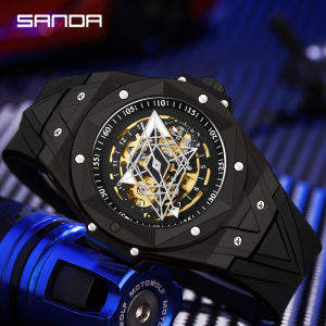 SANDA Brand Top Luxury Mens Fashion Mechanical Watch Waterproof Luminous hands Silicone Strap Watches