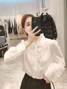 YUFUQING | เสื้อเชิ้ตแขนพองทรงหลวมสไตล์ฝรั่งเศสสำหรับผู้หญิงในฤดูใบไม้ผลิ ดีไซน์ลดอายุ ดีไซน์เก๋ไก๋ ลำลอง แขนยาว ปกติ