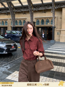 Slimming Vintage Plaid Long Sleeve Shirt Womens Loose Design Sense Elegant Shirt Spring 2025 New Style Commute Polyester Fiber