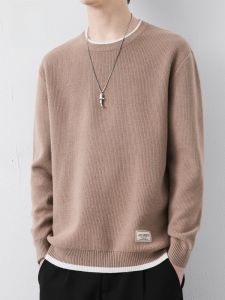 ROMON | Loose Fit Casual Knitted Round Neck Sweater For Men Romon Brand Pure Color Long Sleeve Autumn Season Fashionable Base Shirt