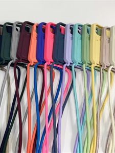 New Style Crossbody Silicone Phone Case for  15Promax 14 12 11 Female X Soft Shell XR Full Cover XS Anti-Fall 13Pro Solid Color 7/8P Anti-Fall Protective Case