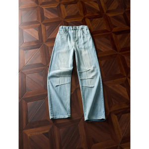 OUMULONG | American Bamboo Joint Pattern Workwear Denim Pants Male Summer Street Fashion Loose Straight Trousers