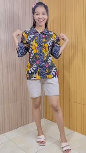 Putri Nasya - Blouse Batik Big Size Atasan Pendek Wanita LVD Kantor Formal Bahan Katun Baju Kerja