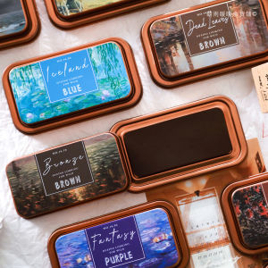 Chaoyu Retro Oil Painting Tin Box Ink Pad Childrens Colorful Rubber Stamp Handprint Fingerprint High-End Oil-Based Journal Stamp Ink Pad