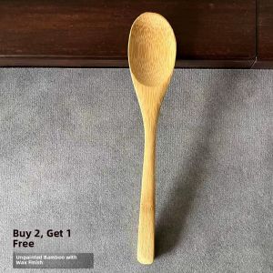 Long Handle Bamboo Wooden Spoons No Painted Meal Spoon Coffee Spoon Jam Spoon Honey Spoon Dessert Spoon Home Use Eating Spoons