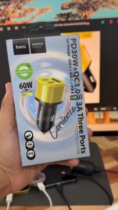 Tẩu sạc 30W 3 cổng (Type C + Type C + USB) Hoco HK72 sạc nhanh cho điện thoại Samsung/ iP/ Xiaomi