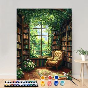 Bandai | Painting By Numbers The Quiet Library Acrylic Paint Canvas Portrait Family Photo Christmas Gifts