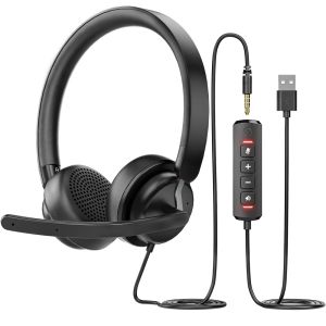 AWATRUE EH10 USB Headset for PC LaptopComputer Headset with Noise Canceling Mic in Line Mute ControlsWired Headset for Work