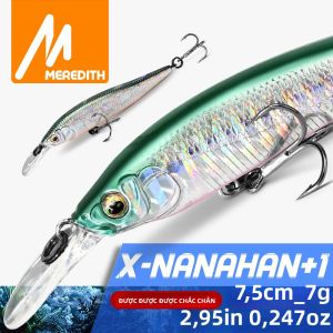 Mồi Câu Jerkbait Meredith X-Nanahane+1 75mm Mồi Crankbait Chậm Chìm Dành Cho Cá Vược Cá Hồi Nước Mặn Nước Ngọt Câu Đá.