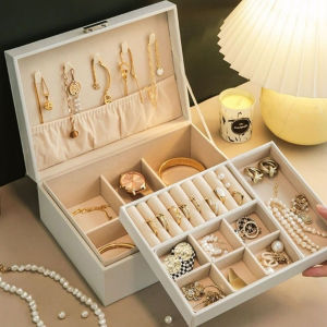 DELESYS Large-Capacity Lockable PU Leather Jewelry Storage Box Jewelry Box Stud Earrings Necklace Storage Box Bracelet Box