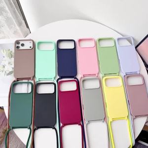 Candy Case For iPhone 17 16 15 14 13 12 11 Pro Max 17 Air XR XS X Crossbody Lanyard Strap Rope Matte Silicone Soft Back Cover