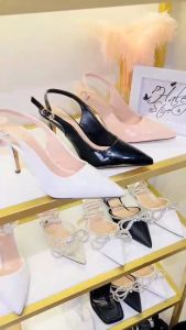 Giày sandal cao gót 9cm HALEY STORE bít mũi nhọn quai trơn tiểu thư công chúa đi tiệc rẻ bền đẹp max nude