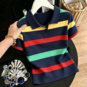 HUAXUNRAN | Áo Thun Polo Sọc Giảm Cân Kích Cỡ Lớn Thời Trang Hè