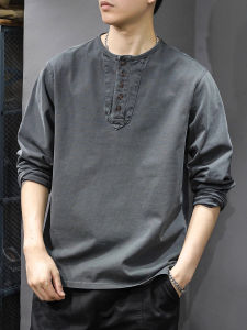 Áo Thun Nam Cổ Tròn Màu Trơn Thường Ngày Áo Thun Dài Tay Dáng Rộng Chất Liệu Khác Mùa Hè 2025 Thương Hiệu Không Có