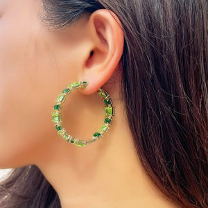SEQUITO Summer Style Yellow Gold Color Jewelry Full Pave Setting Green Baguette Cut AAA Cubic Zircon Women Banquet Party Big Round Hoop Earrings Clothing Accessories SE763