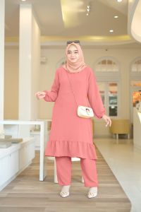 ANDARA ONE SET LONG TUNIK RAYON CRINKLE PREMIUM/ SETELAN WANITA MUSLIMAH KEKINIAN RUFFLE AIRFLOW