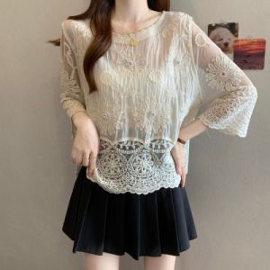 AIYITI | Elegant Embroidery Summer Blouse 3/4 Sleeves