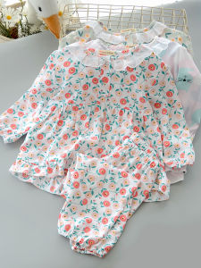 Princess Style Childrens Sleepwear Set with Artificial Cotton Edge Long Sleeve Long Pants Air Conditioned Home Clothes for Girls
