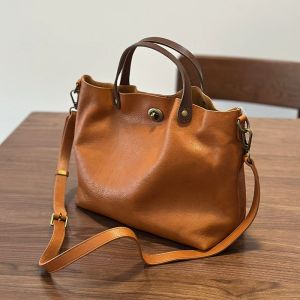 Vegetable Tanned Leather Tree Cream Top Layer Leather Womens Genuine Leather Handbag Shoulder Crossbody Bag Vintage Lock Bag
