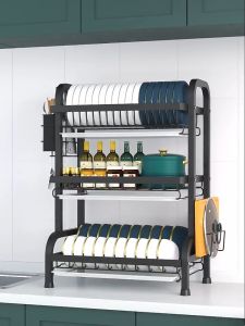 Rak Pinggan Mangkuk Stainless Steel Dish Rack With Utensil Holder And Knife Holder Rak Dapur Storage Rak