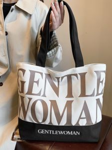 กระเป๋าผ้าใบ Canvas Tote Bag สำหรับผู้หญิง ทรงสี่เหลี่ยม สไตล์ลำลอง ปิดด้วยซิป ขนาดใหญ่ ผ้าลายตัวอักษร น้ำหนักเบา ทนทาน