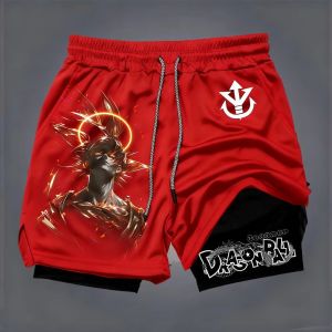 Bandai | Summer 2026 Dragon Ball Mens Double-layer Shorts Anime Goku Print Two-piece Sports Fitness Quick-drying Shorts Breathable Pants