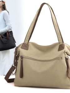 Large Capacity Canvas Tote Bag Pink Retro Commuter Single Shoulder Bag for Class And Travel Soft Foldable Water Washable