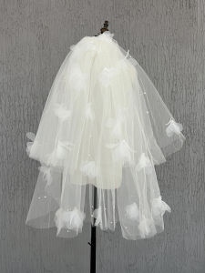 Short Wedding Dress Headpiece Petal Bridal Gown Vintage Photography Prop Puffy Tulle Veil Bride Accessory Hard Tulle Material