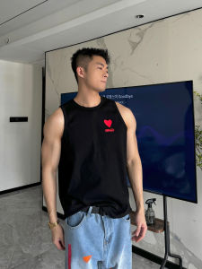 Comfortable Sporty Tank Top 300g 95% Cotton Heart Logo Print Versatile Youthful Breathable Moisture-Wicking round Neck Sweatback