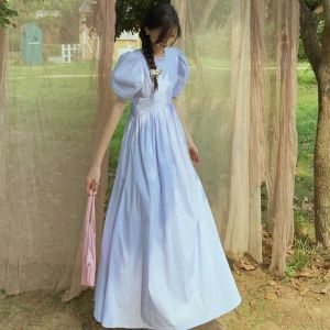 Váy Công Chúa Dài Đến Sàn Tay Đèn Lồng Cổ Tròn Mùa Hè Mới Cho Nữ Váy Chữ a Mùa Xuân Hè Phong Cách Ngọt Ngào Cho Bé Gái