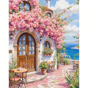 BILIBILI | DIY Oil Painting By Numbers Floral Beach Cottage Pictures By Numbers Acrylic Kits For Home Decoration Gift