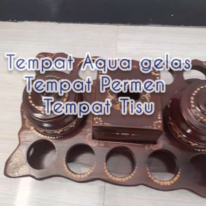 Promo Ramadhan Tempat Minum Aqua Gelas isi 12  Kayu jati Motif cukit /produk kerajinan / Packing Kardus