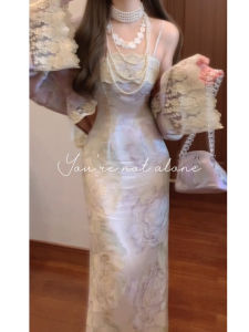 Large Size Chinese National Style Embroidered Dress Womens Autumn Luxury Lace Splicing Open Cardigan Set High Waist A-Line Korean Style Long Sleeve V-Neck Dress